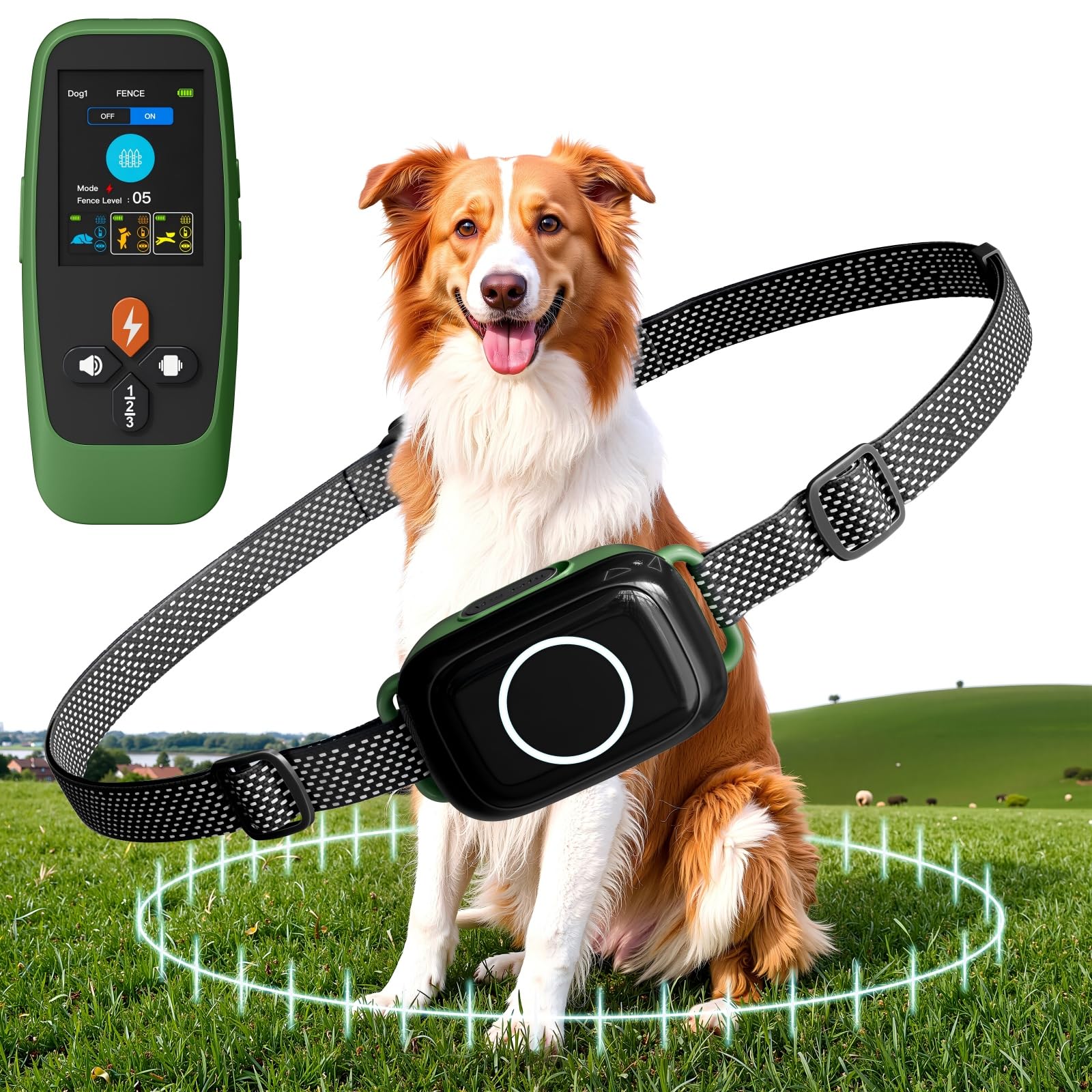 Photo 1 of Veconix 4-in-1 Wireless Dog Fence System Electric Dog Fence with Training Collar & Anti-Bark Collar | Real-Time Pet Status Display | Portable Waterproof Outdoor Pet Containment System