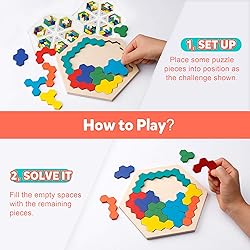 Coogam Wooden Hexagon Puzzle for Kid Adults - Shape