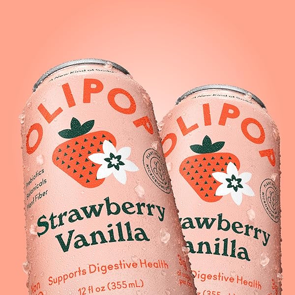 OLIPOP PREBIOTIC SODA POP, STRAWBERRY VANILLA, PANTRY PACK PACKED WITH PREBIOTICS, FIBER, AND BOTANICALS, GLUTEN FREE, VEGAN, GMO FREE, 12OZ (12-CANS)