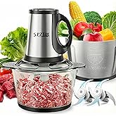 SPZTJK 3-Speed Electric Food Processor: Meat Grinder, Vegetable Chopper & Baby Food Maker - 300W, 2 Bowls (8 Cup Stainless Steel+8 Cup Glass), Quiet Operation