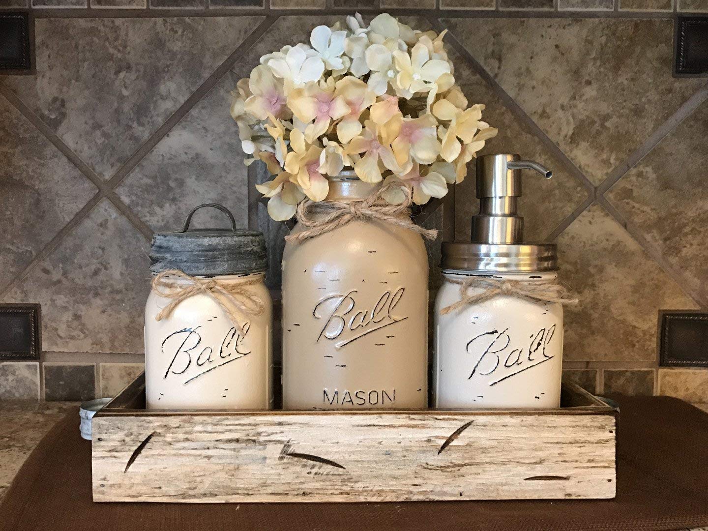 White Canister Set With Wood Lids For Mason / White Mason Jar Canister