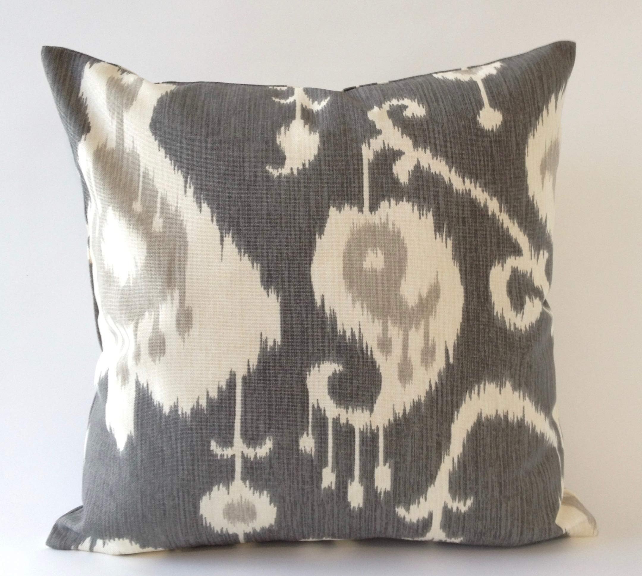 Nora Quinonez Set of 2 - Ikat Design Decorative Throw Pillows Covers -Medium Weight Cotton Print- Invisible Zipper Closure (Gray/Tan/Gray, 18x18)