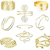 Suprsparkle 9/10Pcs Arm Cuff Upper Arm Band Cuff Bracelet For Women Minimalist Boho Bangle Gold Adjustable Open Armlet Armband Costume Jewelry Set