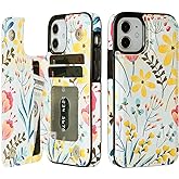 HAOPINSH for iPhone 12 Mini Wallet Case with Card Holder, Floral Flower Pattern Back Flip Folio PU Leather Kickstand Card Slots Case for Women Girls, Double Magnetic Clasp Shockproof Cover 5.4"