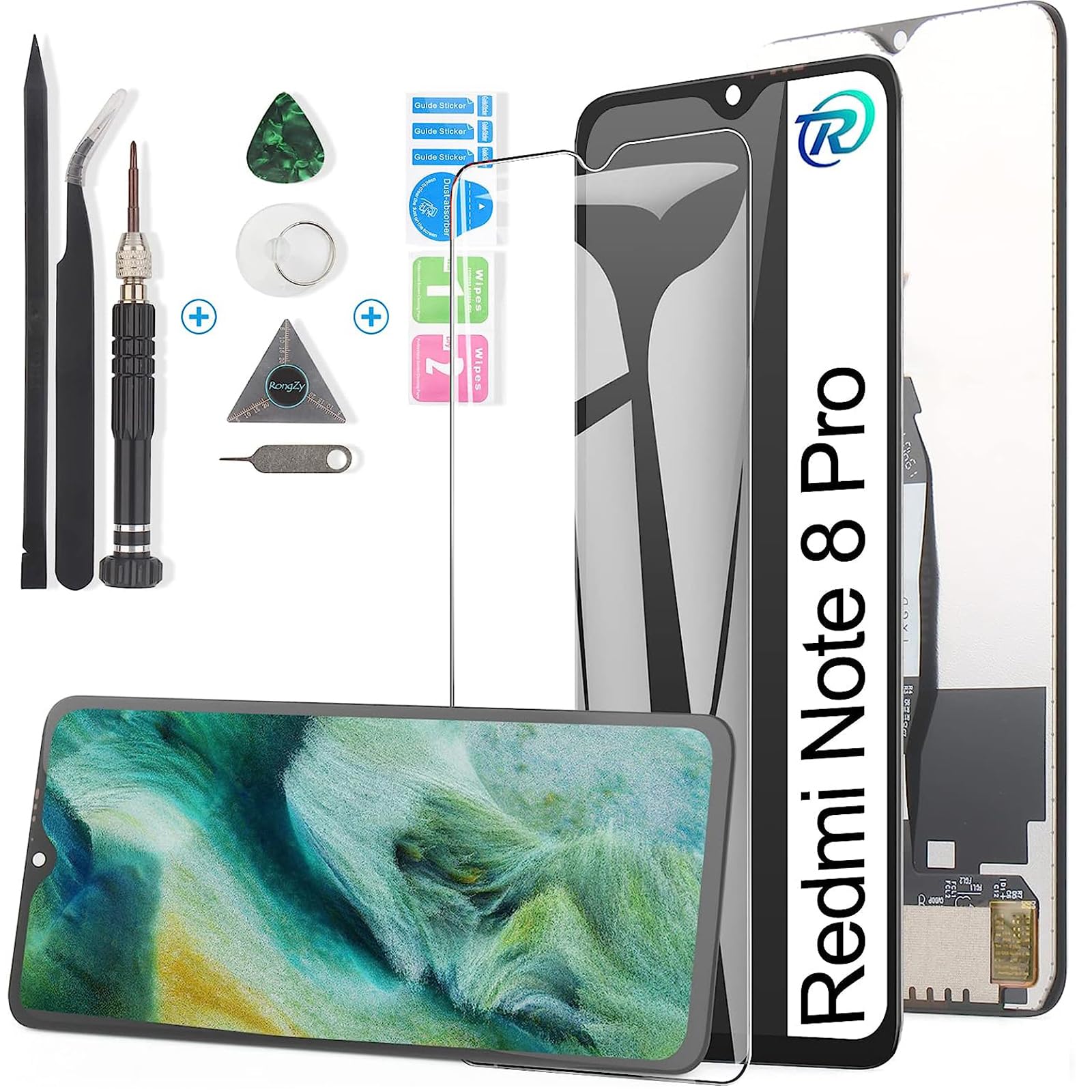 RongZy for Xiaomi Redmi Note 8 Pro LCD Touch Screen Replacement + Compatible with Redmi Note 8 Pro Phone Mounting Screen Tools Kit (Black)