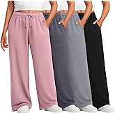 Evervibe 4 Pack Women's Plus Size Pants Lounge Wide Leg Yoga Pants High Waist Drawstring Sweatpants with Pockets