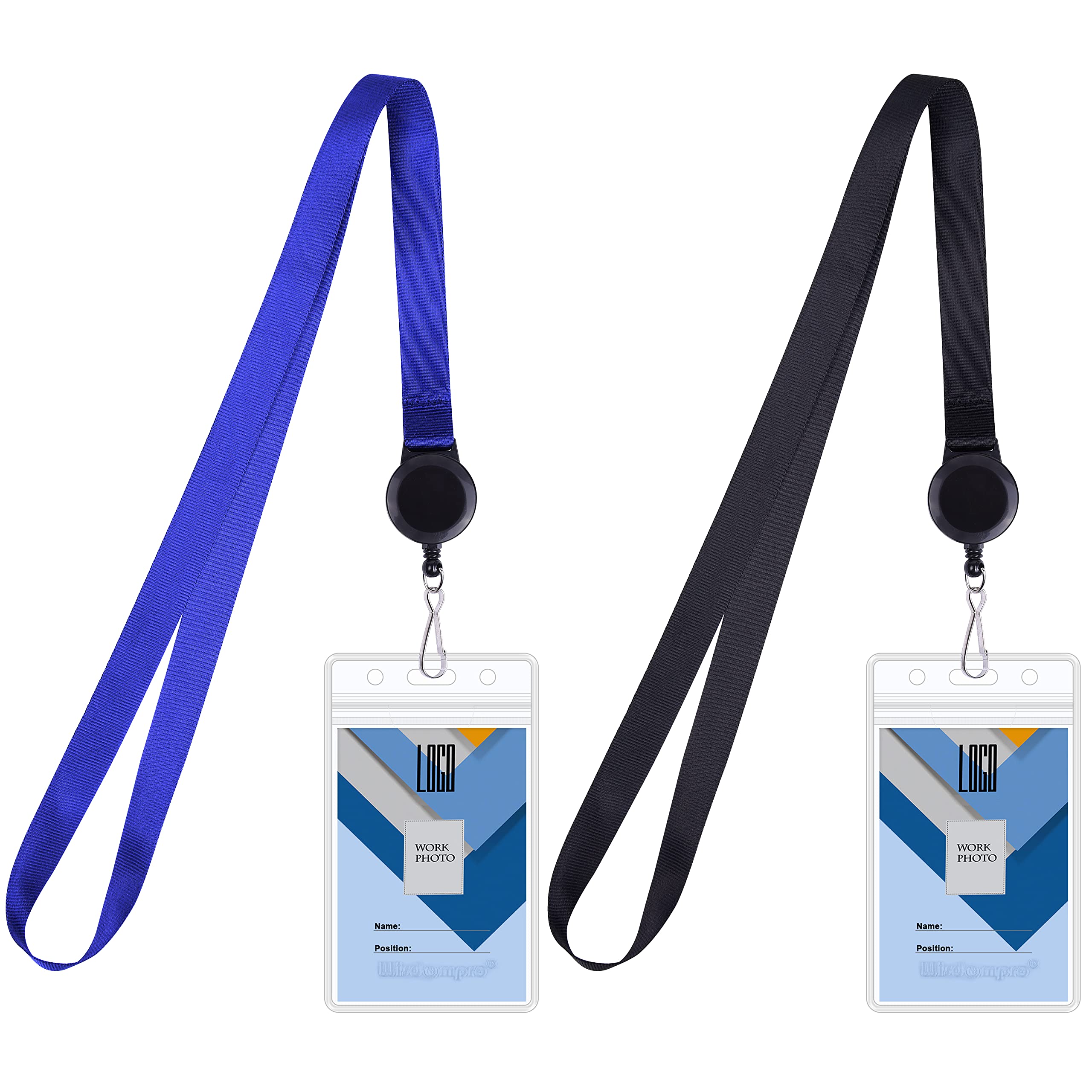 Wisdompro Cruise Lanyard with ID Card Holder, 2 Pack Neck Lanyard with Retractable Reel & Double Sided Waterproof Clear ID Badge Holder for Cruise Ships - Black, Blue (Vertical)