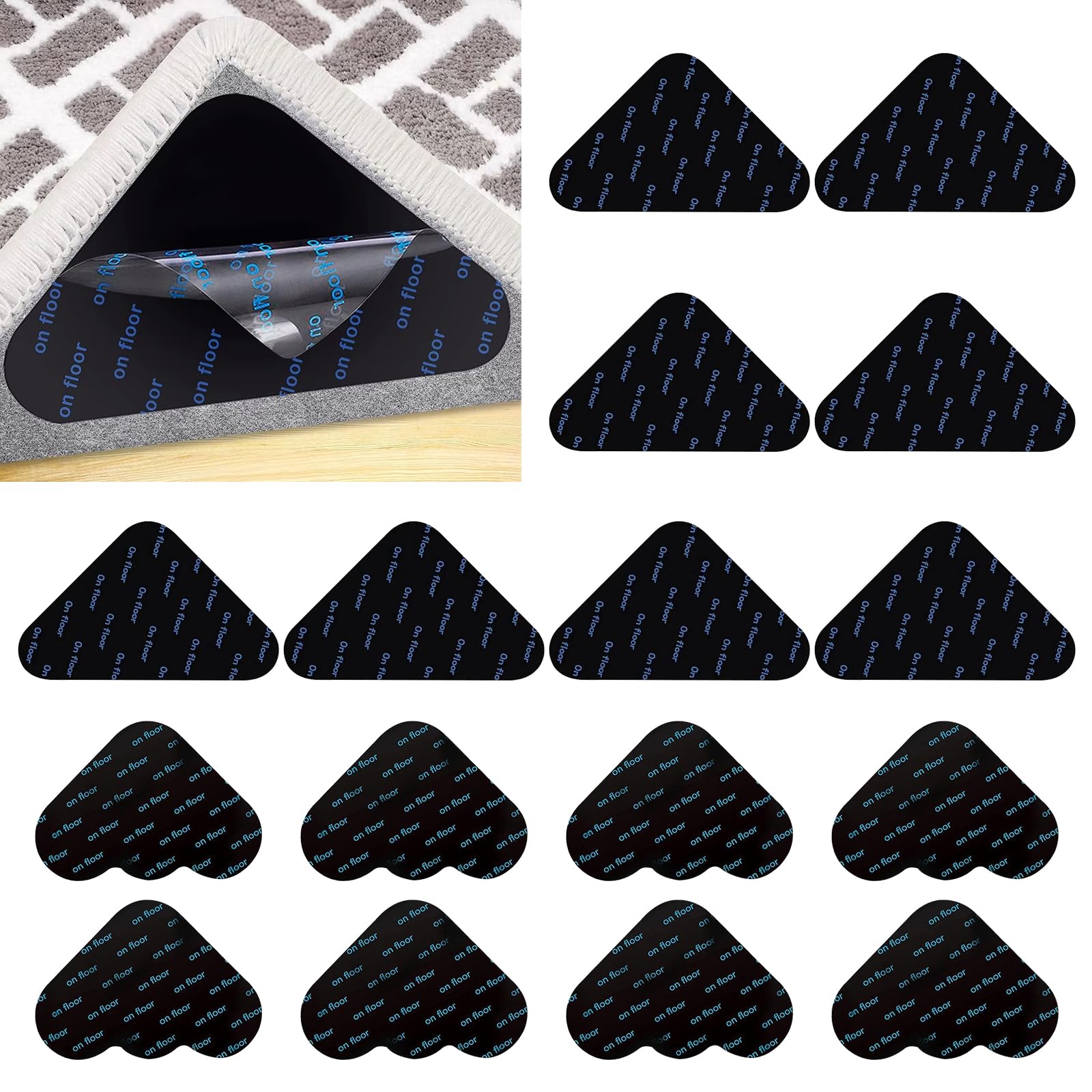 SCDZY 16 PCS Rug Gripper for Carpeted Floor, Carpet Stickers for Rugs On Carpet Anti Slip Rug Grip Mat for Carpets Rug Stickers for Wooden Floors Mat Grippers Reusable Rug Tape
