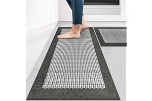 Collive Kitchen Rugs Sets of 2,Washable Kitchen Rugs and Mats with Non Slip Rubber Backing,Woven Kitchen Mat for Floor Farmhouse Runner Rug for Bathroom,Laundry Room,20"x32"+20"x47"