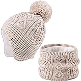 Baby Beanie Hat, Winter Warm Knit Cap and Scarf Set with Pom Pom for Girls, Toddler Winter Hat(0-36months)