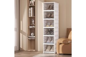 Shoe Storage Organizer, Stackable Boxes for Closet, Foldable Space-Saving Shoe Rack for Sneaker Boot Container, Acrylic Shoe 