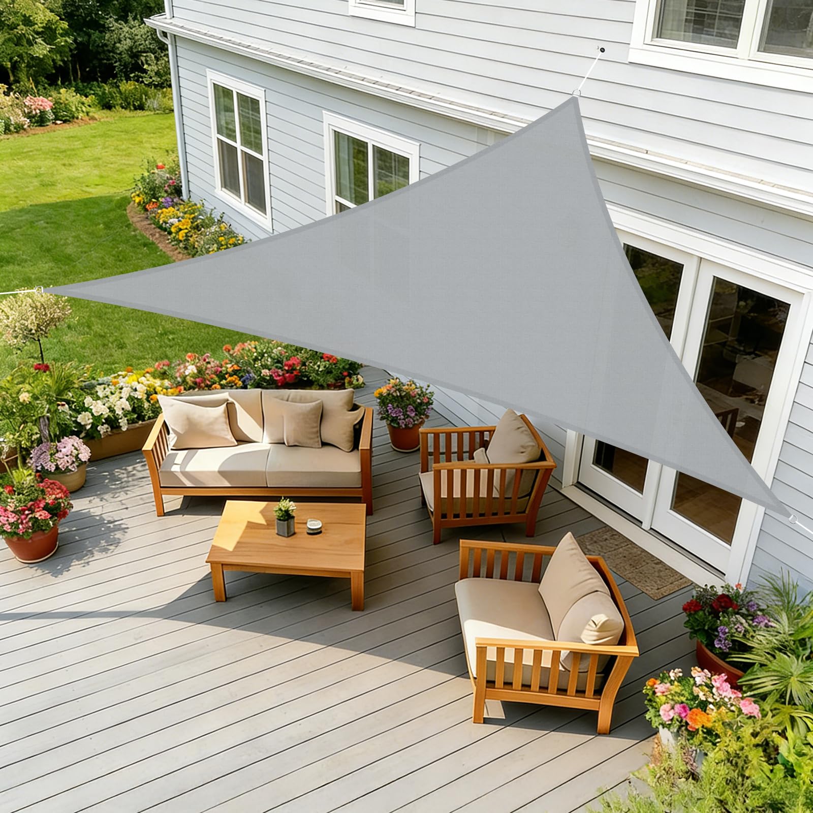 HENG FENG Sun Shade Sail Triangle 3x3x3m Waterproof PES Polyester Canopy Awning Sunscreen with 95% UV Block for Outdoor Patio Garden Grey