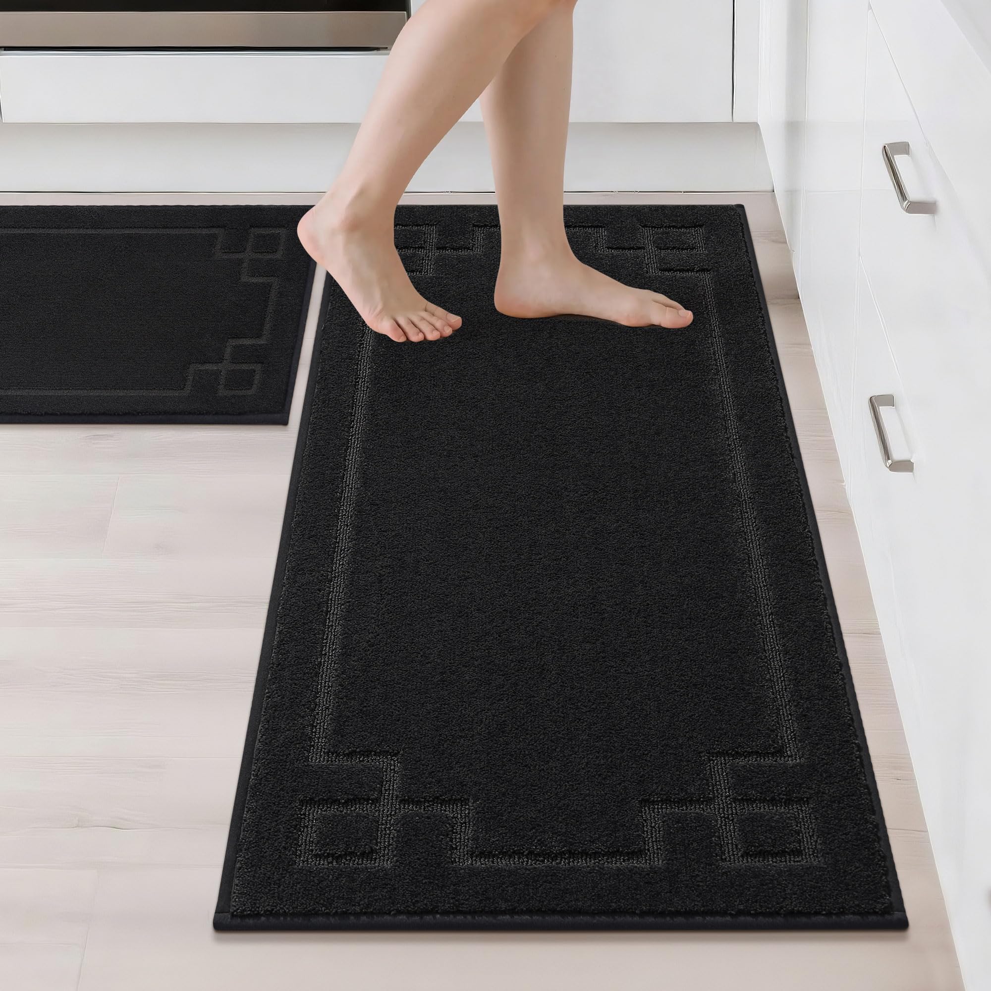 Photo 1 of BEQHAUSE Kitchen Rugs Non-Slip Washable [2 PCS], Machine Washable Kitchen Mats Absorbent Soft Kitchen Runner Rugs for Floor,Sink,Hallway,Laundry,20”x32”+20”x48”, Black