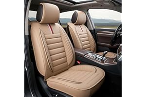 OASIS AUTO Car Seat Covers Front Seats Premium Waterproof Faux Leather Cushion Universal Accessories Fit SUV Truck Sedan Automotive Vehicle Auto Interior Protector (OS-001 Tan)