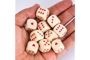 HDdais 10Pcs Wooden D6 Dice Set 16mm Standard 6 Sided Dice Set with Round Corner for DND, RPG,Table Board Game or Teaching Math (Heart)