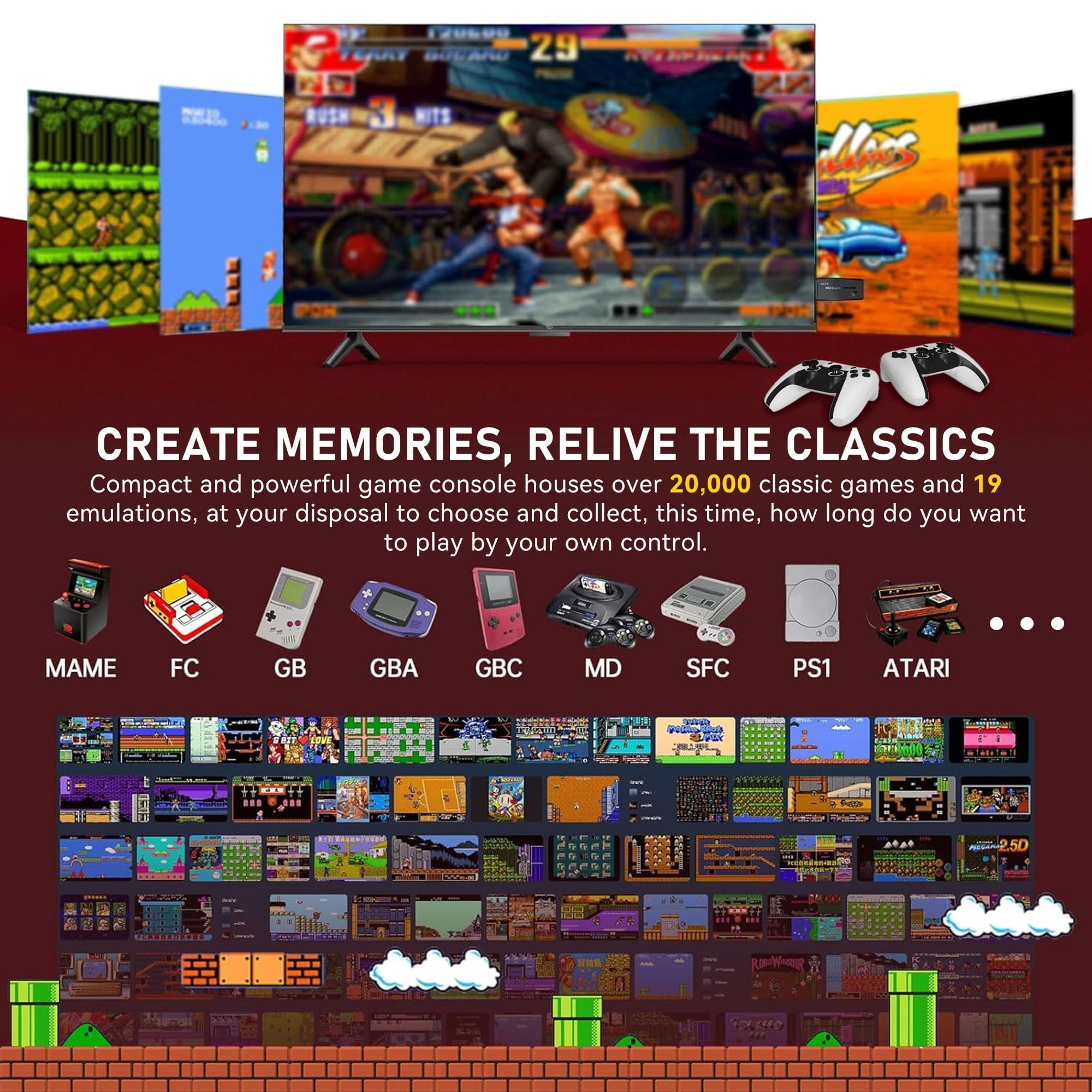 2025 Retro Gaming Console Stick Pro - 4K HDMI Plug & Play TV Game Stick with 20,000+ Classic Games, 23 Emulators & Dual 2.4G Wireless Controllers - Nostalgic Wireless Retro Console for Adults & Kids