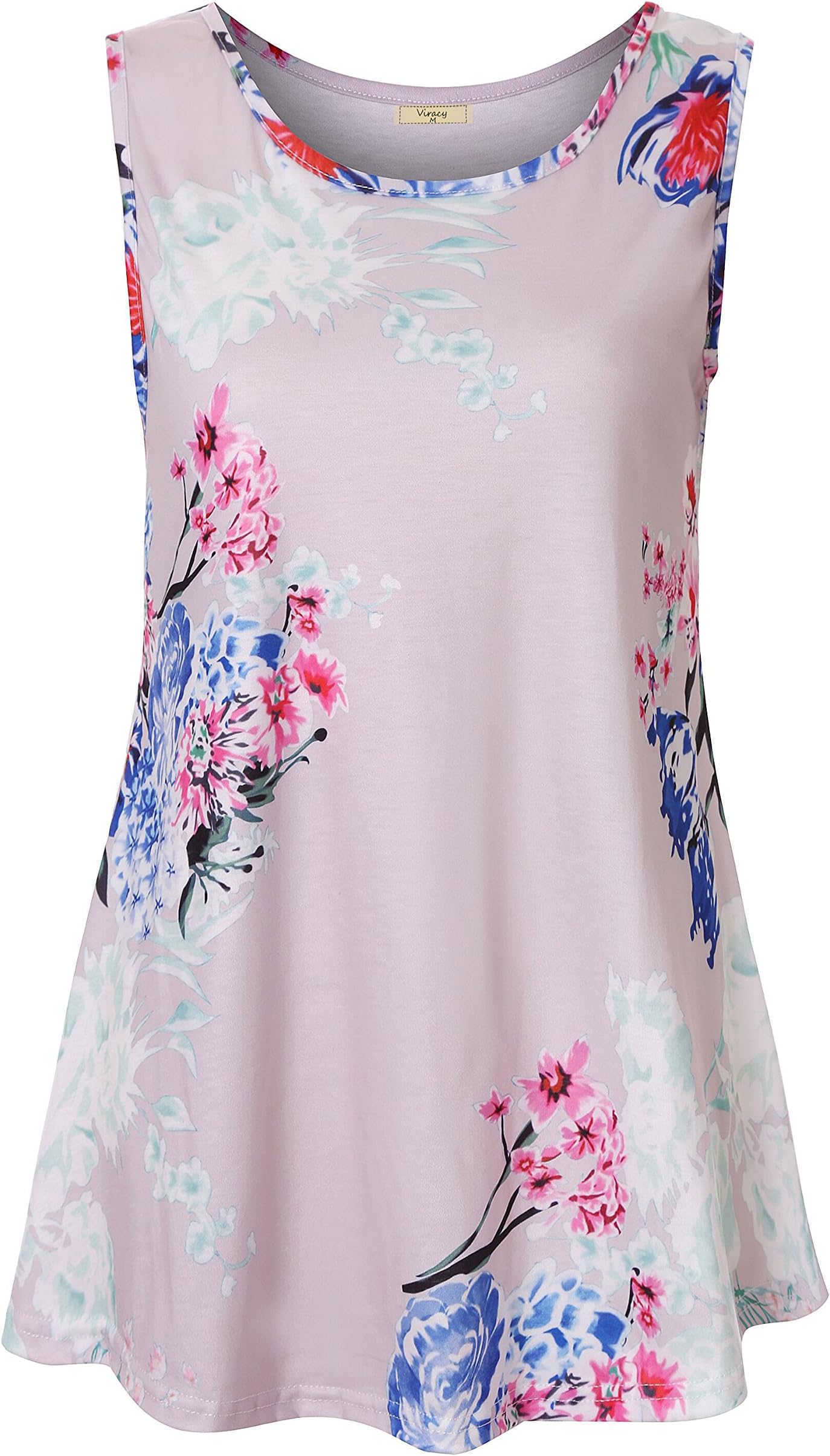 Women's Summer Casual Sleeveless Swing Tunic Floral Tank Top