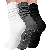 Elapse Space 3 Pairs Pilates Socks with Grips for Women Yoga Slouch Grippy Socks for Barre Workout Hospital