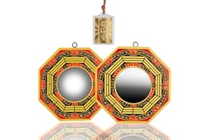 PRETWAD 3 PCS Traditional Chinese Bagua Mirror Set - 4 Inch Concave & Convex Feng Shui Mirrors, Authentic Wood Chinese Feng Shui Mirrors Divination Spirit Mirror for Home Business Lucky Protection