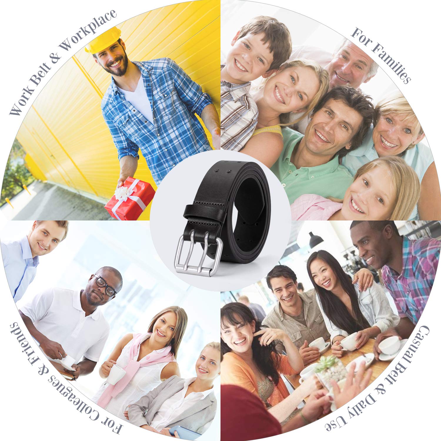 JASGOOD Men Double Prong Belt,Black Work PU Leather Belts for Men Jeans-Mens Casual Dress Belt for Pants(Black,Fit pant size below 39Inch)