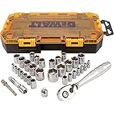 DEWALT Socket Set, 1/4-Inch & 3/8-Inch Drive, SAE/Metric, 34-Piece (DWMT73804)
