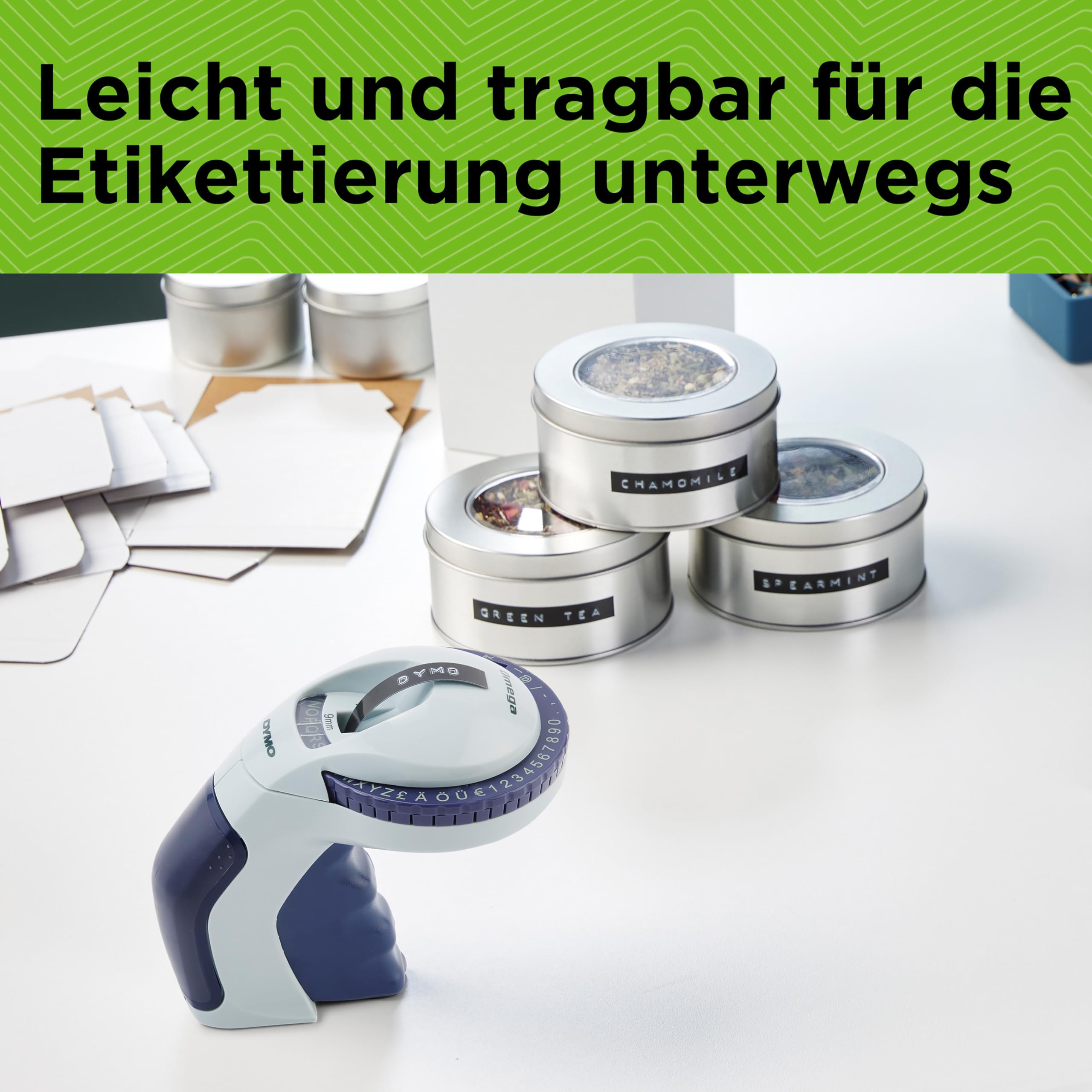 DYMO Omega Prägegerät | kleines Beschriftungsgerät mit Dreh-klick-System und ergonomischem Design | für zu Hause und für Bastel- und Hobbyprojekte (£/€ÄÖ und Ü) 2