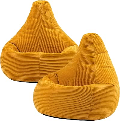 icon Dalton Cord Bean Bag Chair Set of 2 Ochre Yellow Large Filling Included