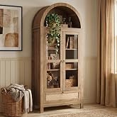 TYBOATLE 71'' Arched Pantry Cabinet with Glass Door for Kitchen Dining Room | Arch Storage Cabinet, Versatile Cupboard with Innovative Drawer and Anti-Tip Device, Kitchen Dining, Natural