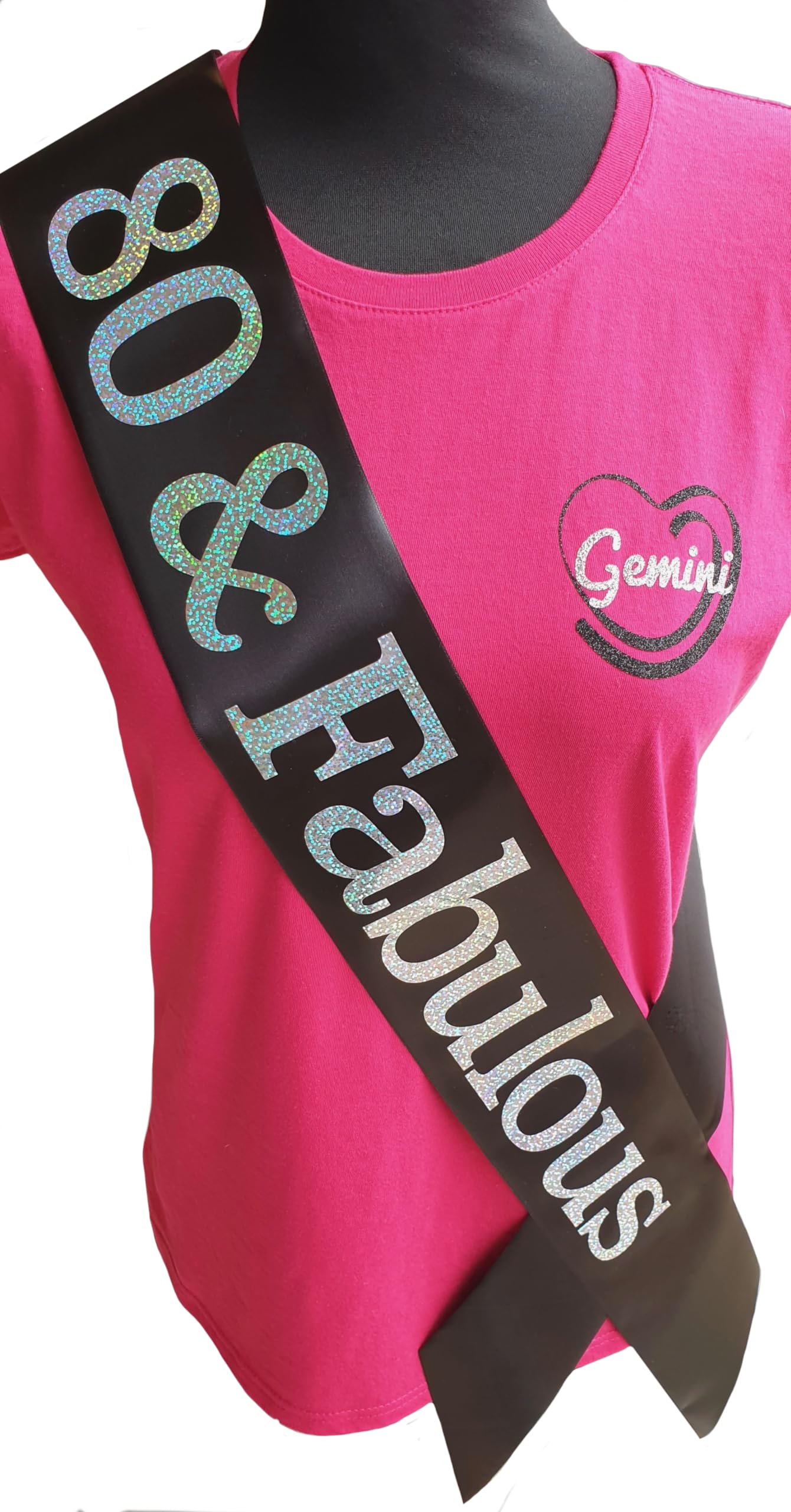 80th Birthday Sash - 80 & Fabulous Birthday Sash - Beautiful Quality Black Ribbon and Holographic Silver Font - 80th Birthday Sash