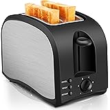 2 Slice Toaster CUSINAID Black Wide Slot Toaster 2 Slice Best Rated Prime with Pop Up Reheat Defrost Functions, 6-Shade Contr