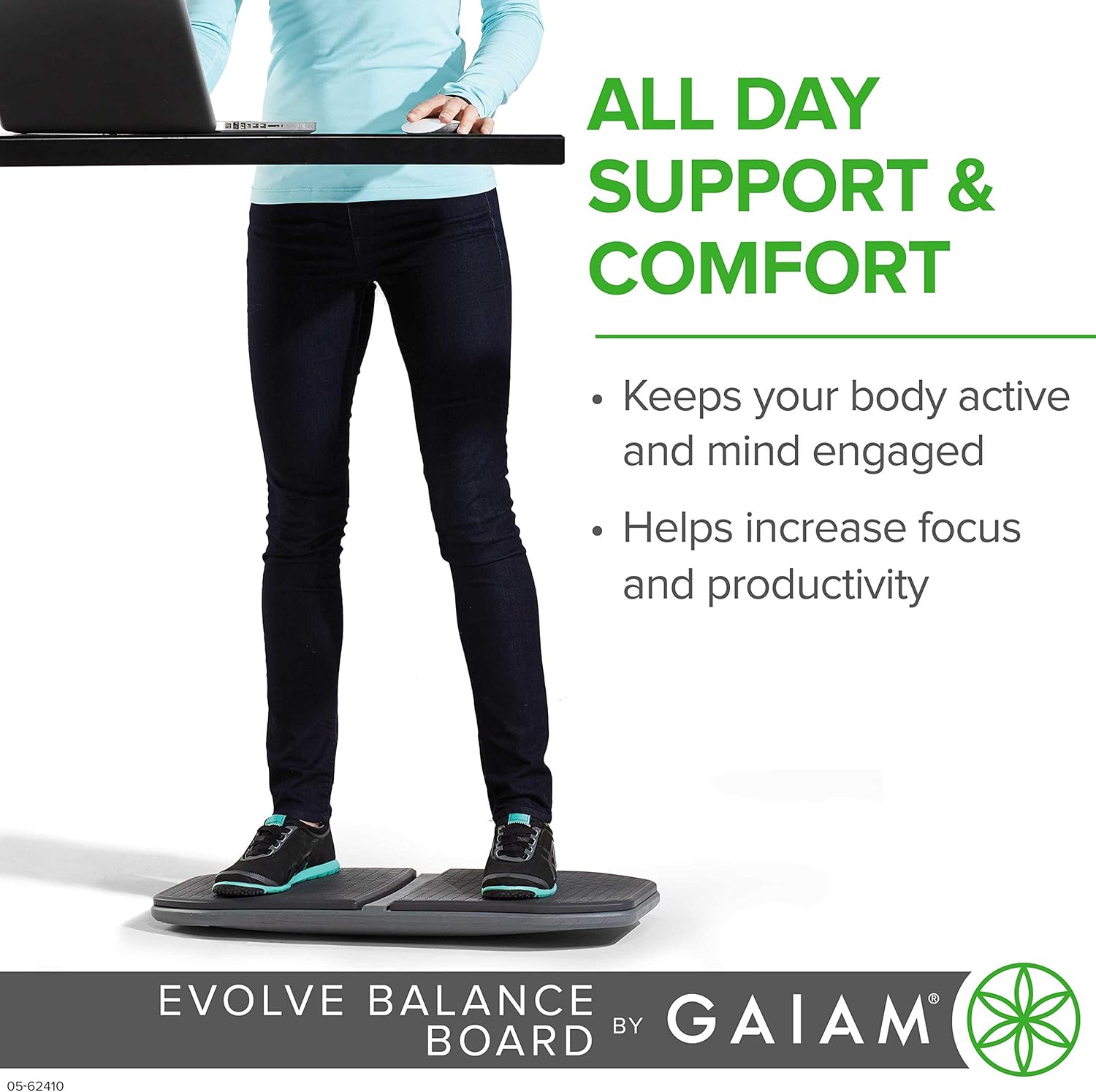 Gaiam Evolve Balance Board for Standing Desk - Stability Rocker Wobble Board for Constant Movement to Increase Focus, Alternative to Standing Desk Anti-Fatigue Mat : Sports & Outdoors