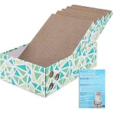 Cat Scratcher Box with 5 Reversible Pads, Corrugated Cardboard, Gray | Peek-A-Boo Holes, Double-Sided Pads, Debris-Collecting Box, For Indoor Medium And Small Cats, Helps Protect Furniture