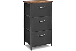 LAND·VOI Fabric Storage Drawer, 3 Drawers Nightstand, Removable Drawers Dresser for Bedroom, Office, Living Room and Hallway Entryway Closets, Steel Frame Wood Top, Easy Pull Handle, Rustic Brown and Black