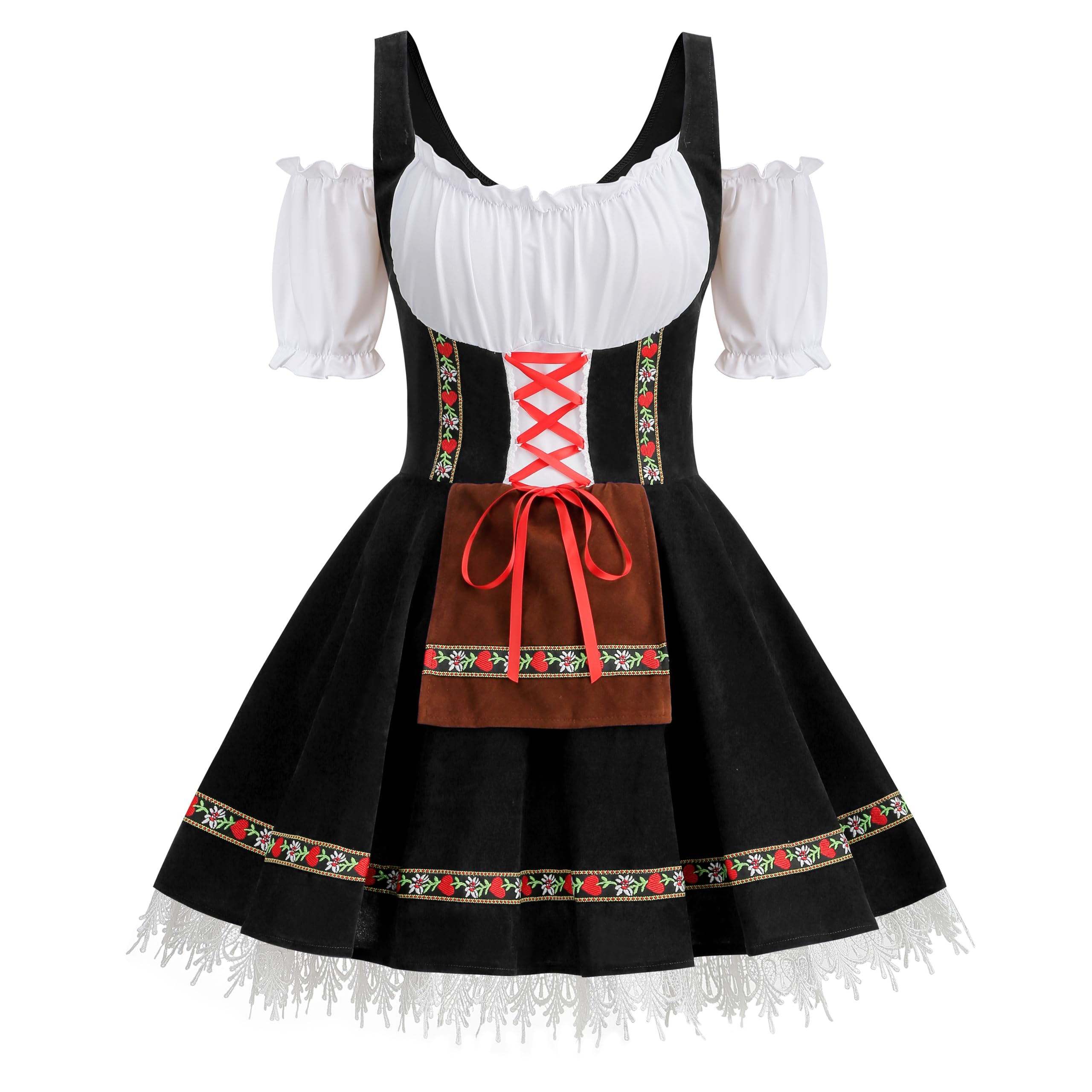 HAPNBCELE Oktoberfest Costume for Womens, German Dirndl Dress One-Shoulder Traditional Bavarian Carnival Halloween Outfits (Black, Large)