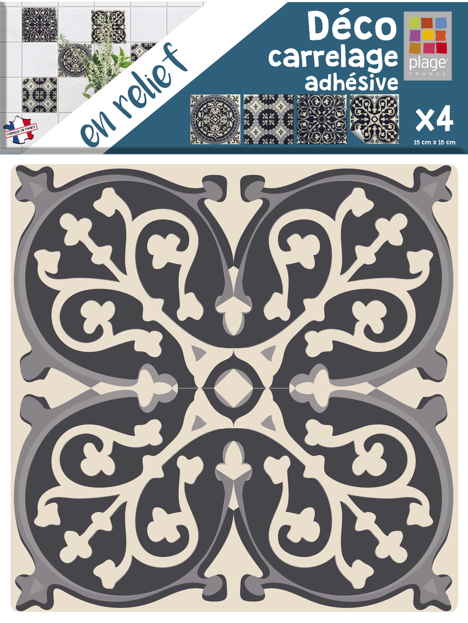 269504 Adhesive Tile Decoration Cement Grey Dome [4 Tiles], 15 x 15 cm