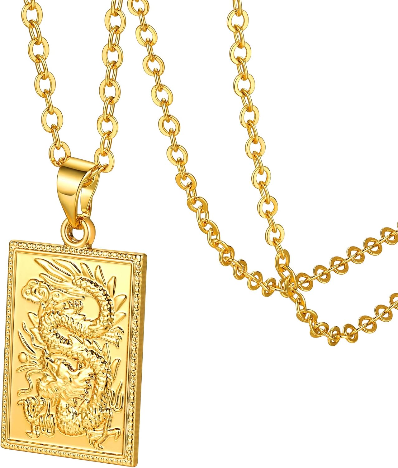 GoldChic Jewelry Chinese Dragon Necklace For Men, Loong Tag with Gold