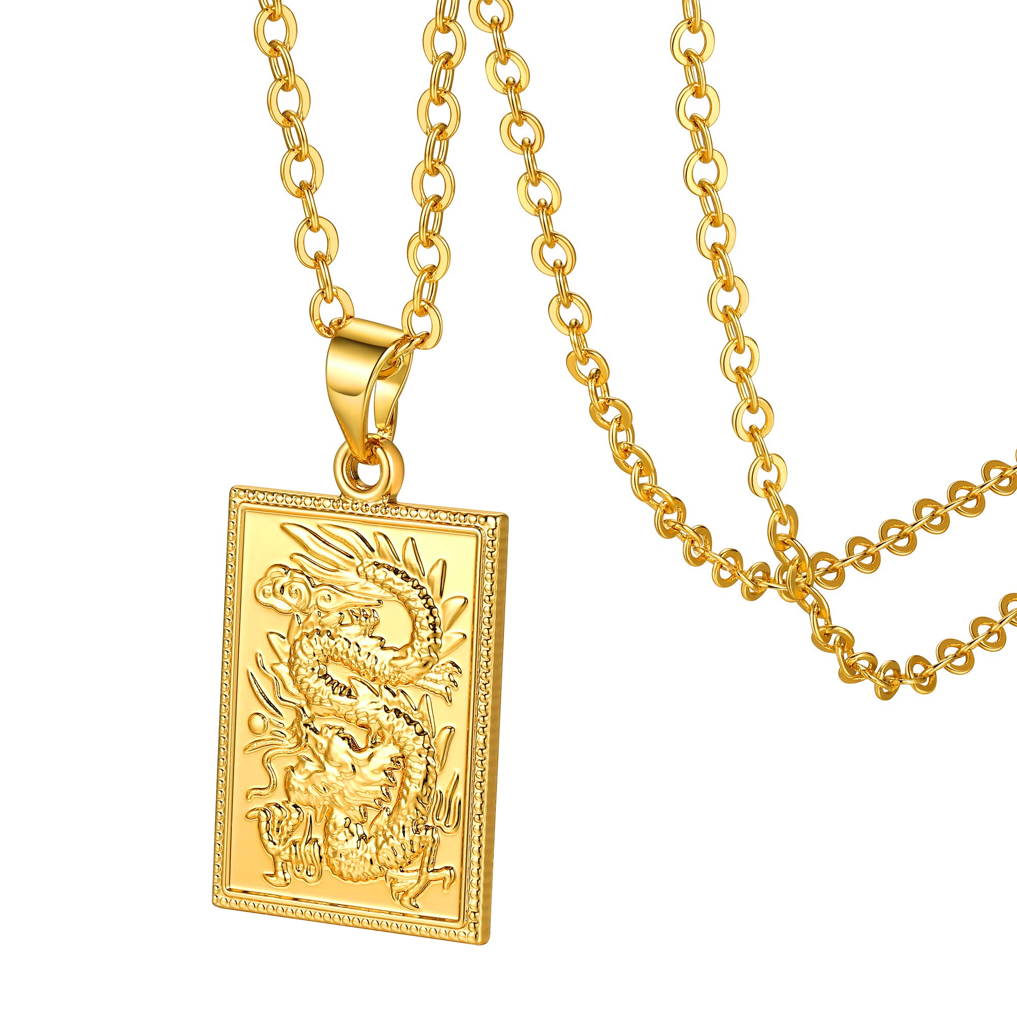 GoldChic JEWELRY Chinese Dragon Necklace For Men, Loong Tag with Gold Chain, Women's Hip Hop Jewellery Lucky Amulet Gifts — image 1