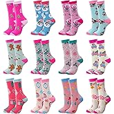 Shihanee 12 Pairs Pink Christmas Socks for Women Girls Cotton Santa Snowman Gingerbread Xmas Crew Socks Novelty Stocking Stuffers Xmas Holiday Gift Party Favors