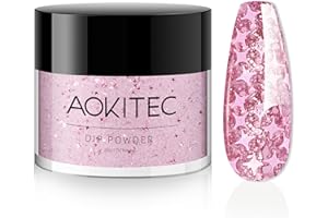 Aokitec Starry Pink Glitter Colors Dip Powder, 1OZ Glitter Pink Dip Powder for French Manicure Nail Starter & Professional Home DIY Salon Use Shinny Dip Nails Long-lasting 28 Days