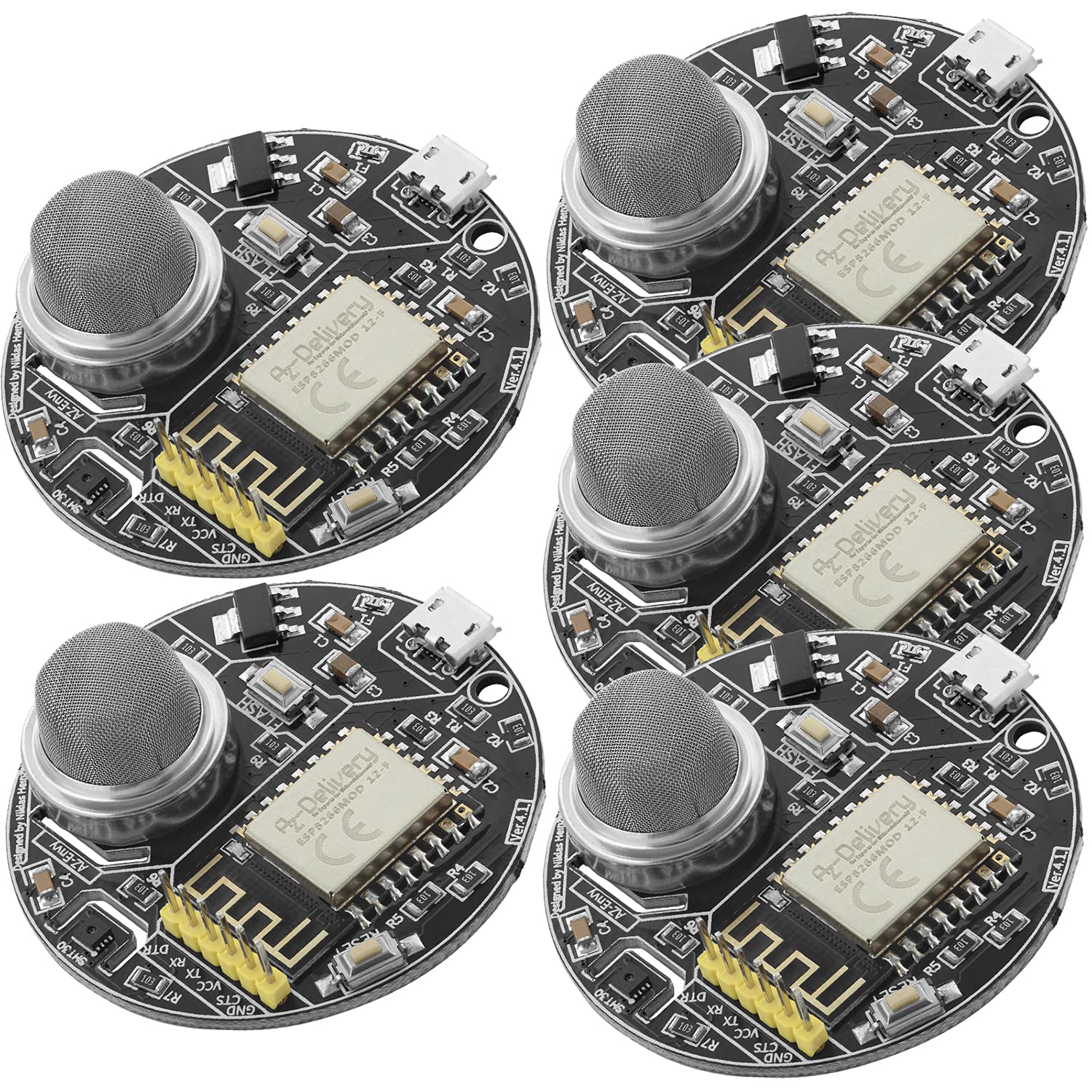 AZDelivery 5 x AZ-Envy ESP8266-12F WLAN WiFi Environmental Development Board - Humidity Air Quality Gas Sensor compatible with Arduino Including E-Book!