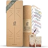 Ohmsana Natural Cork Yoga Mat with Alignment Lines and 55 Instructional Cards in 7 Themes for Beginner - Non-Slip Eco Friendl
