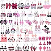 Nosiny 48 Pairs Pink Halloween Earrings Set for Women Ghost Skeleton Bat Drop Dangle Earrings Lightweight Acrylic and Alloy for Halloween Party Jewelry Gifts