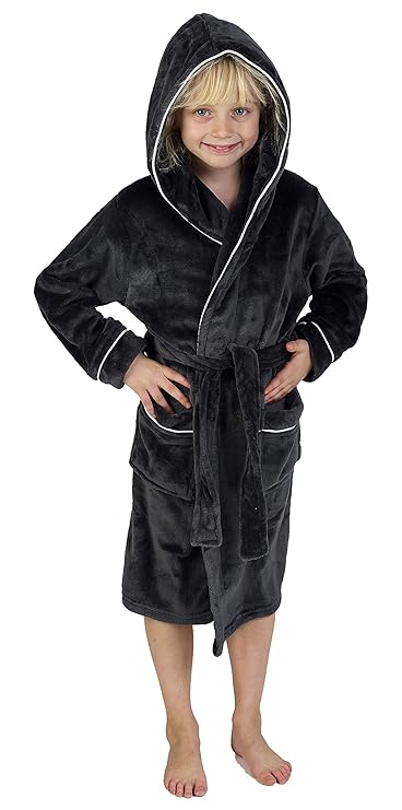 CityComfort Bademantel Jungen Morgenrock Jungen mit Taschen Schwarz Grau Sehr Warm