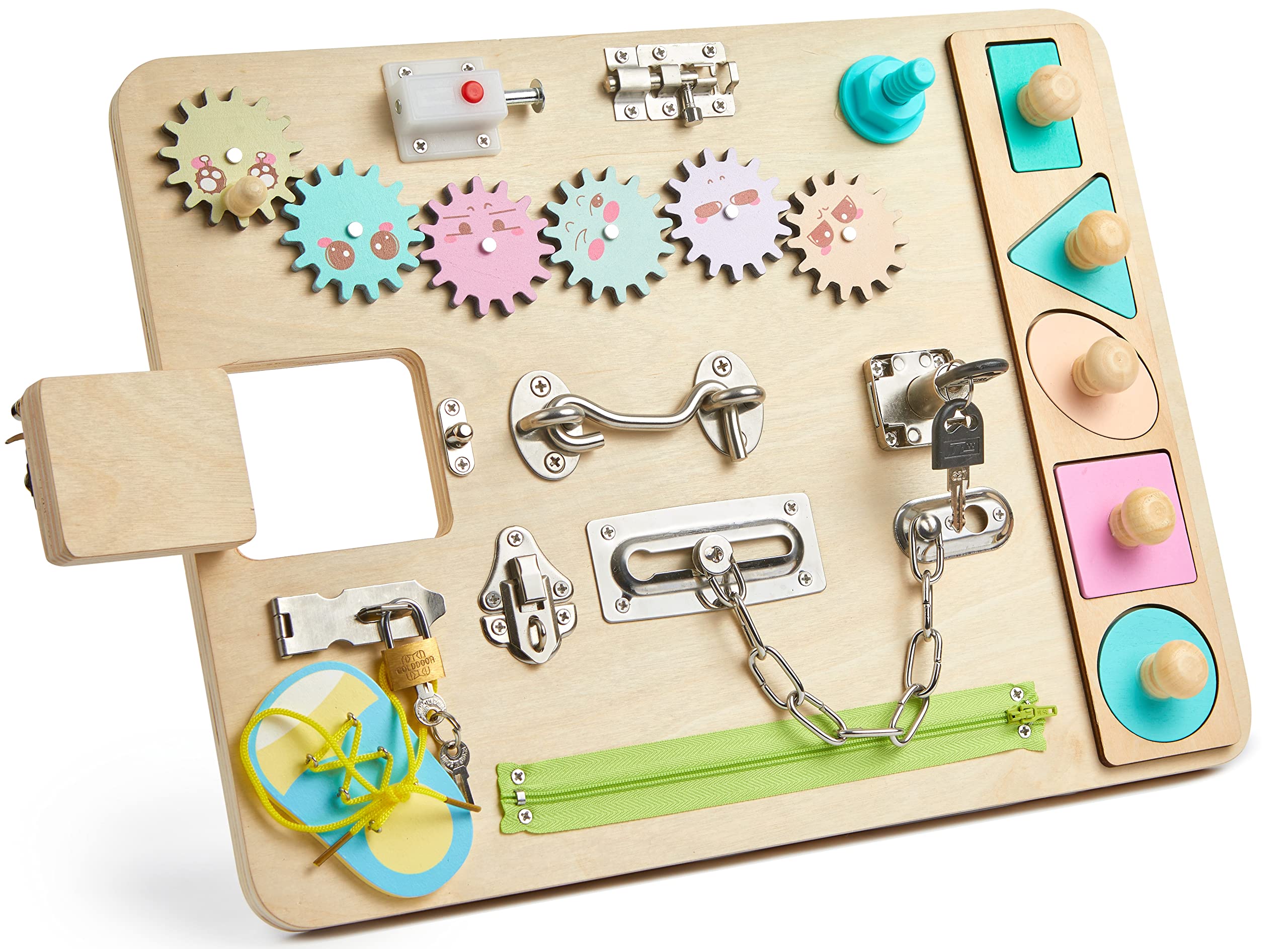 DYZI Montessori Busy Board for Toddlers-Sensory Travel Toys for Early Development and Autism-Educational Preschool Wooden Activity Toy for Boys & Girls
