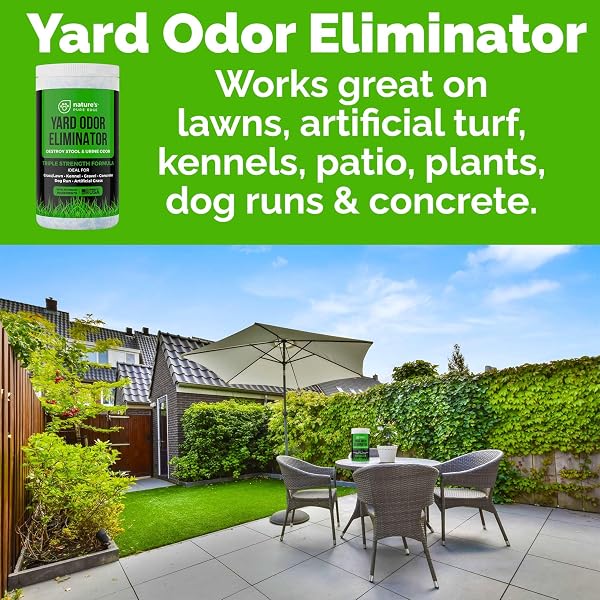 NATURE’S PURE EDGE YARD ODOR ELIMINATOR. PERFECT FOR ARTIFICIAL GRASS, PATIO, KENNEL, AND LAWN. INSTANTLY REMOVES STOOL AND URINE ODOR. LONG LASTING. KID AND PET SAFE.