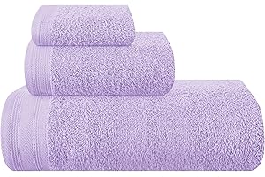 MALLONI HOME Ultra Soft 3 Pack Cotton Towel Set, Contains a Bath Towels 28x55 inch, a Hand Towels 16x24 inch & a Wash Coths 12x12 inch, Ideal Everyday use, Compact & Lightweight - Purple