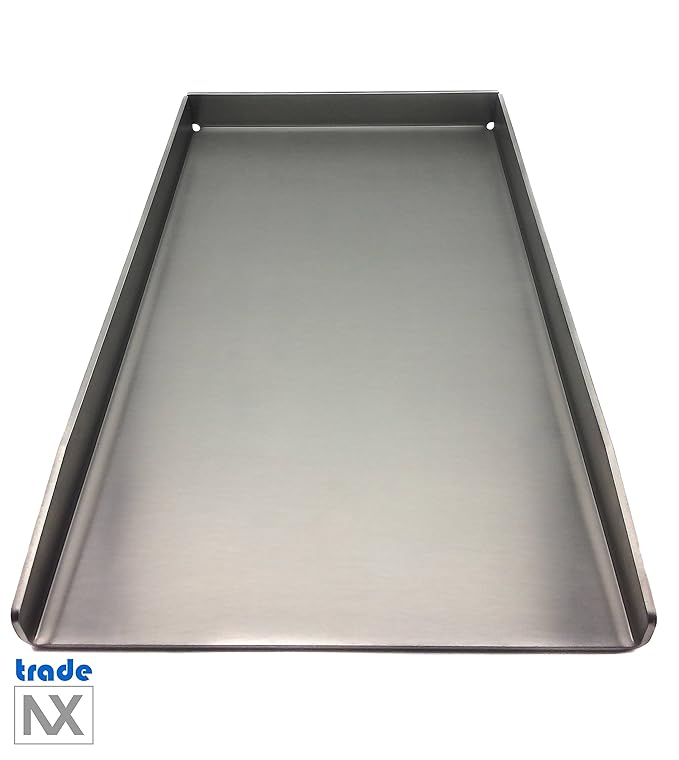 tradeNX Grillplatte aus Edelstahl – Massives Plancha & BBQ Zubehör zum Grillen von Fleisch, Fisch, Gemüse & Obst – 44,5 x 26 