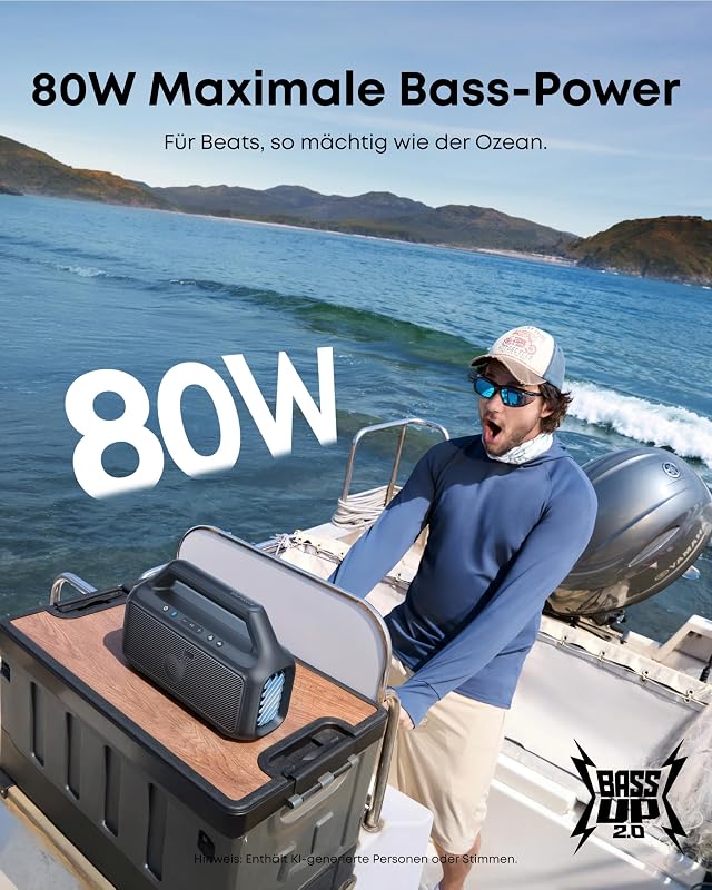 by Anker Boom 2 Outdoor-Lautsprecher, 80W, Subwoofer, BassUp 2.0