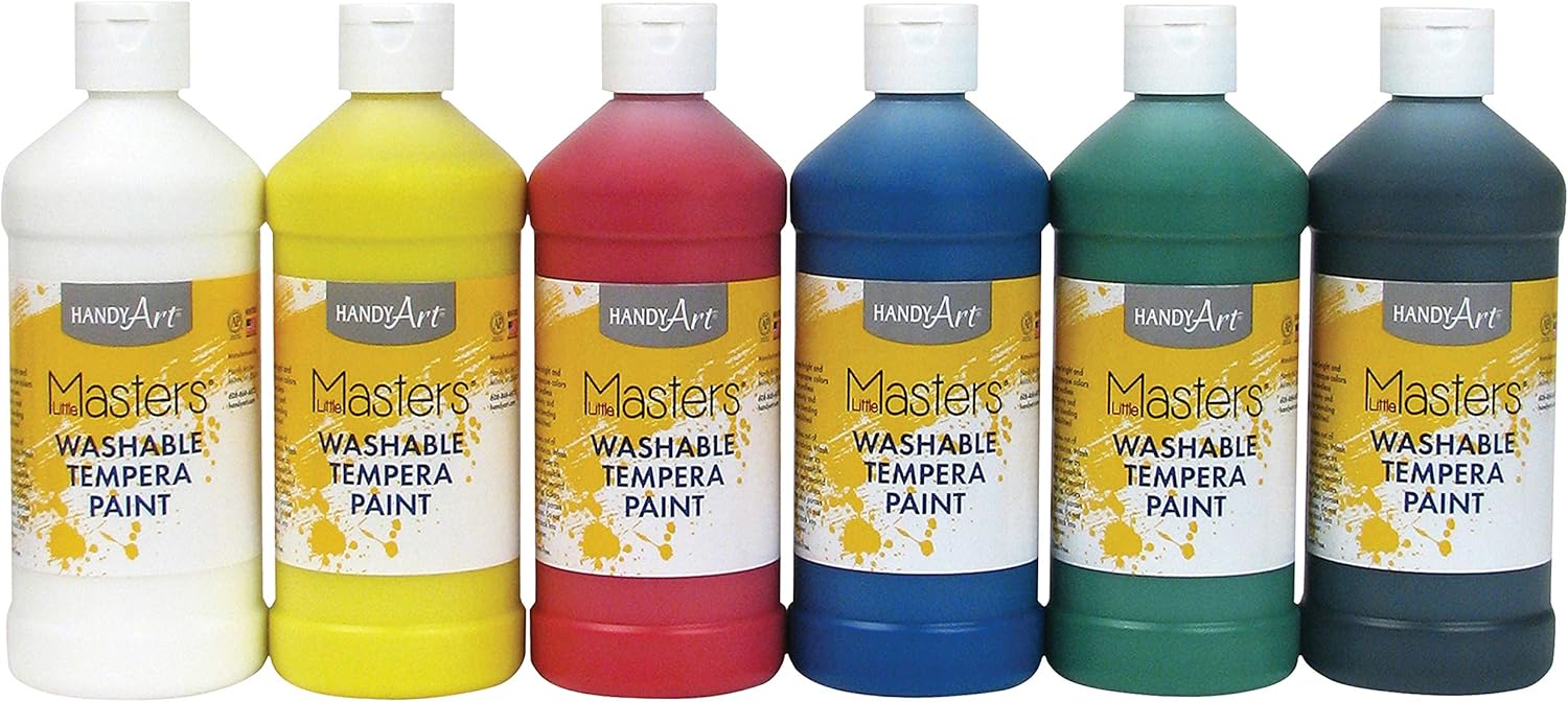 Handy Art Masters Washable Tempera Paint, 6-16 oz, 6 per Set