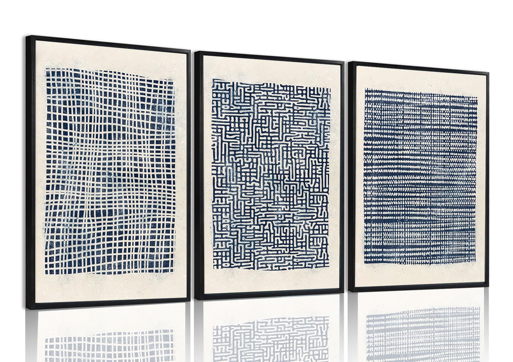 Photo 1 of okudolit Modern Abstract Framed Navy Blue Canvas Wall Art Prints Set of 3 Boho Mid Century Minimalist Geometric Paintings Pictures Wall Decor Posters Artwork for Living Room Bedroom Office- 16x24in